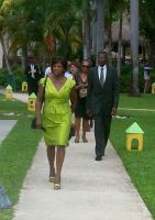 Walking down the path to the gazebo.