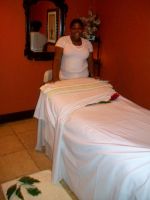 Massage therapist Primrose before our appointment.