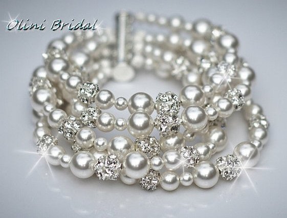 ISABELLA Deluxe - Bridal Swarovski pearl and rhinestone bracelet