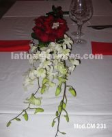 red roses and white dendrobium orchid wedding centerpiece