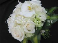 white bouquet. Combination of phaleanopsis orchids, lisianthus and roses
