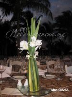 white iris and dendrobium orchids wedding centerpiece