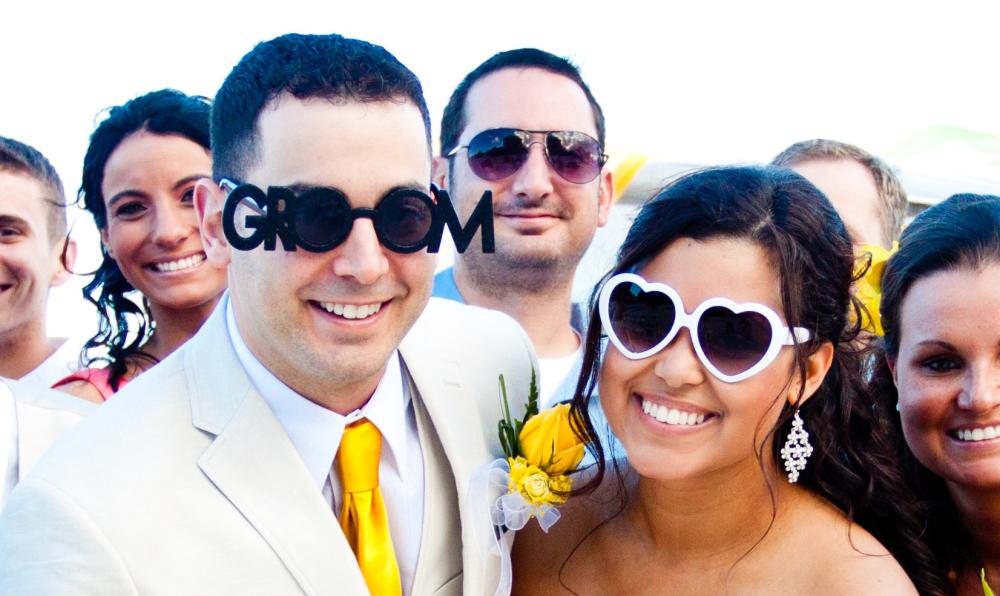 Groom and Heart-Shaped Sunglasses, DW Books, & Bride Robe