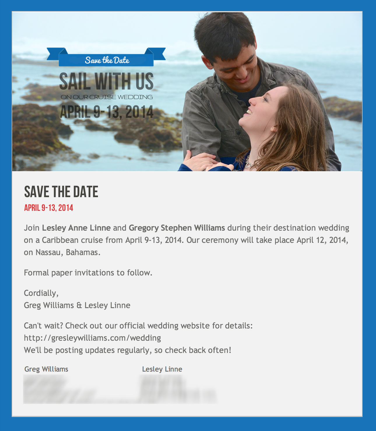 Our Cruise Wedding Website and Email STD :D
