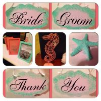 Bride/Groom chair signs, coral/mint decor