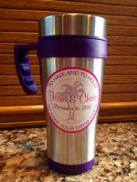 Travel mugs and custom stickers