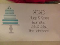 Side 1 Of TTent tag In front Of favor Box filled with Hershey's hugs And kisses   pink And turquoise foil