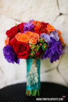 Bright orange, red and purple tropical style (yet chic!) bouquet