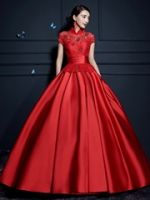 Vintage Red Wedding Dress Floor length Noble Evening Dress With Lace