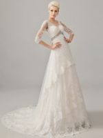 Shop Designer Sheath Long Lace Wedding Dresses With Long Sleeves Custom A line Women Dress