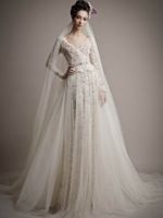 Elegant Long Sleeve V neck A line Lace Wedding Dress