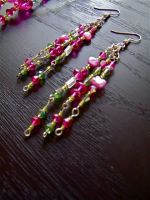 Fuschia & Lime Green Floating Bougainvillea earrings