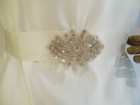 Handmade Vintage-Inspired Genuine Rhinestone Bridal Sash made with your choice Ivory or white satin.  Buy at www.BellaCescaBoutique.Etsy.com