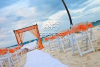 Bamboo gazebo with orange fabrics