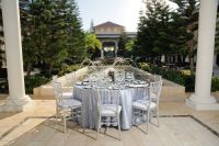 Silver satin tablecloth
