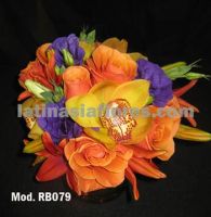 Colorful bouquet. Combination of roses, lilies, lisianthus and cymbidium orchids