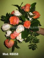 bright coral/orange roses and ivory roses bouquet
