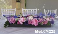 purple roses and iris with lisianthus Wedding centerpiece