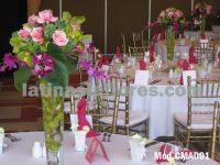 pink roses with green cymbidium orchid and purple dendrobium orchids Wedding centerpiece
