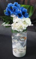 blue alstroemeria and white carnations wedding centerpiece