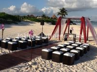 ultra elegant, but modern beach ceremony .