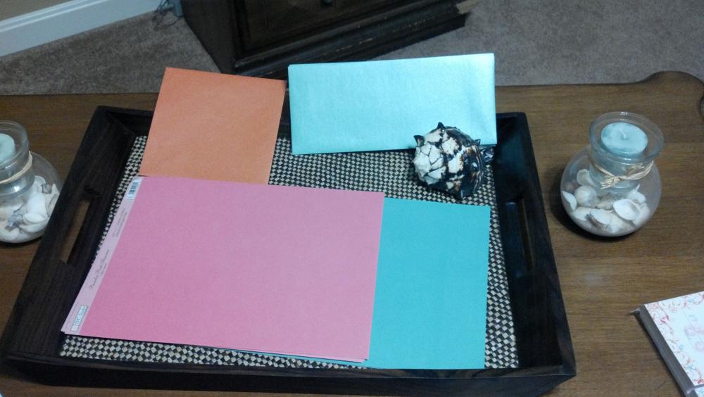 Aqua and Coral Cardstock, Envelopes & Raffia