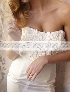 Fashion Trumpet Low Back Ivory Satin Pleated Ruffles Off-the Shoulder Package Hip Wedding Dresses