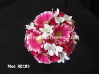fiucsa roses and gerbera daisies bridal bouquet with a touch of white dendrobium orchid