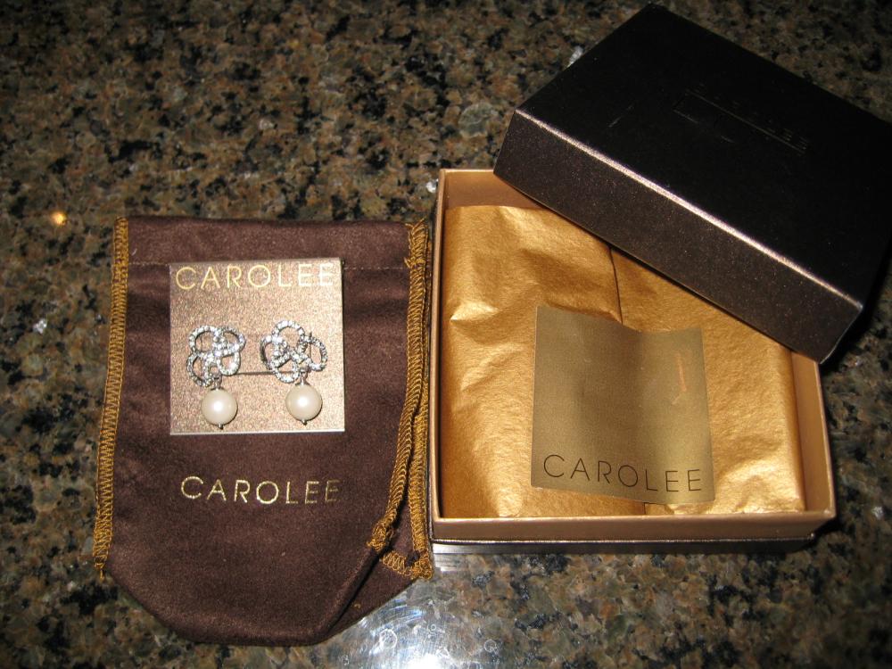 BRAND NEW Carolee Crystal Bow and Ivory Pearl Earrings, Never Worn