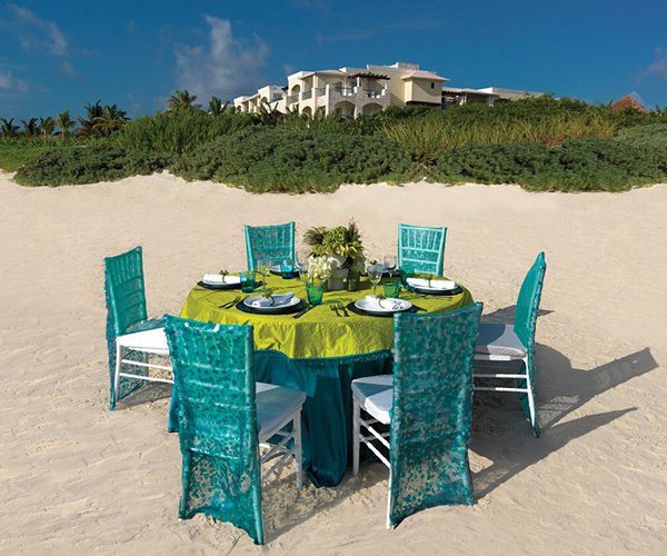 
www.crystalwaterweddings.com Experienced travel agents who strongly value providing first class service and have a deep passion for destination weddings.  Exotic Peacock.  Chair backs adorned with squares of brilliant turquoise and crisp white merge per