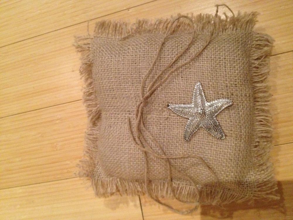 Burlap Starfish Ring Bearer Pillow For Sale- perfect for beach wedding and one-of-a-kind!