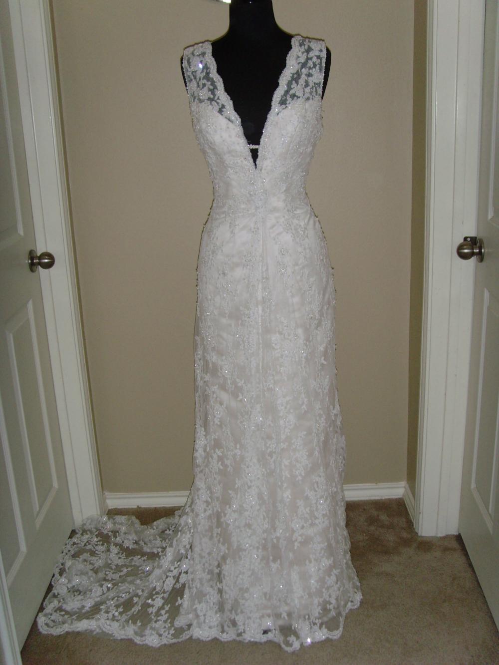 New Maggie Sottero Lace Beaded Vneck Plunge Wedding Bridal Dress Sz 10