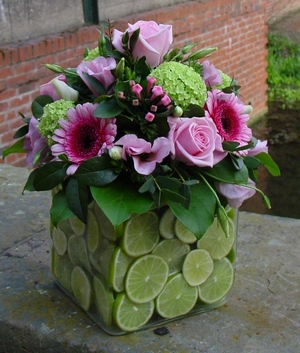 using a vase with limes (not that arrangement!)