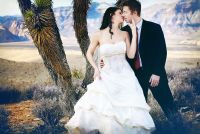 Gavin and Erin pose for portraits in the desert outside of Vegas. 