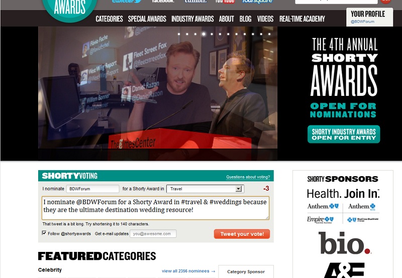 PLEASE Nominate & Vote for BDW for a Shorty Award!