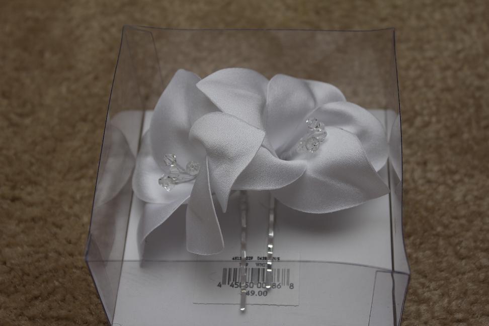 David's Bridal Flower Satin Hair Pins - Set of 2 - Style 7369 White