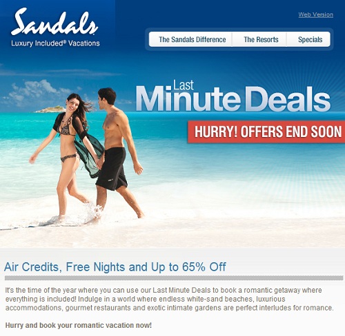 Sandals Last Minute Deals: 9/17/2012 (Air Credits, Free Nights & Up to 65% OFF!)