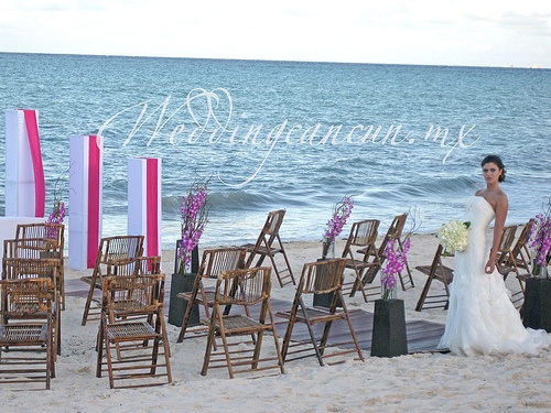 modern beach ceremony  , combination of white, fiucsa and chocolate colors