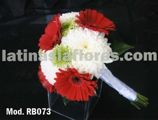 red gerbera daisies and white mums bouquet