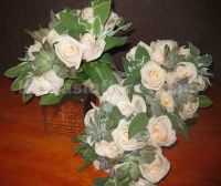 foliage and ivory roses bouquet, vintage style.