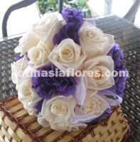 purple lisianthus and ivory roses bouquet